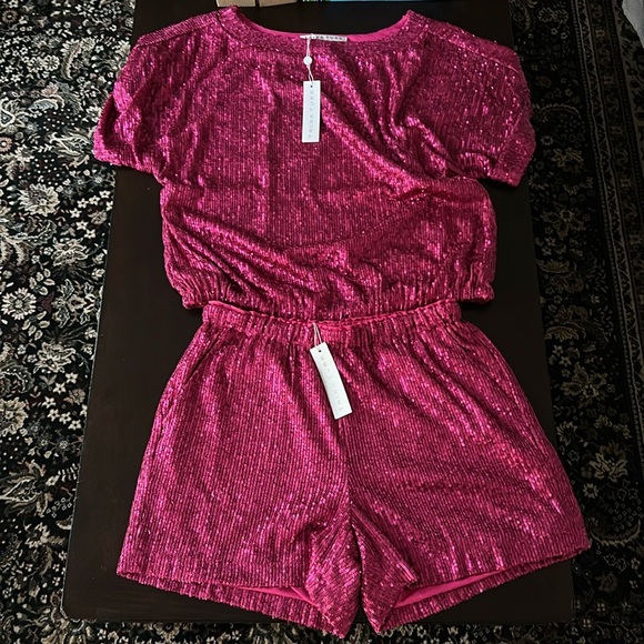 Trina Turk Sequin Raspberry pink Sprite 2 top and shorts set.  Both size small. - Picture 1 of 10